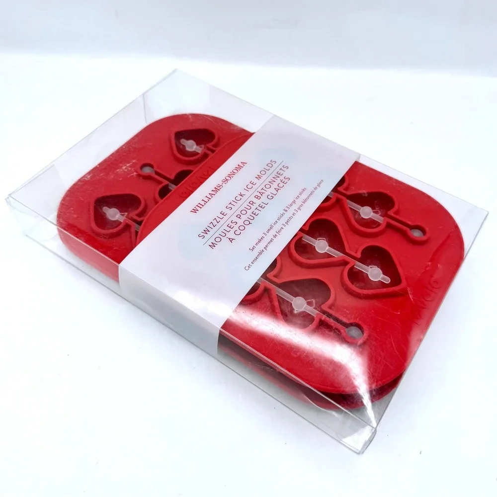 Williams Sonoma Swizzle Stick Ice Molds Red Heart Silicone Set Heart Shape